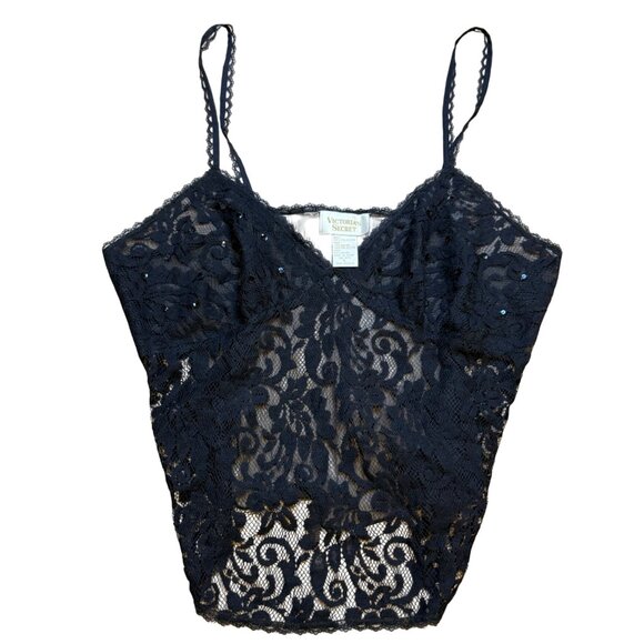 90s Victorias Secret Gold Label Black Lace Cami L - Picture 1 of 6